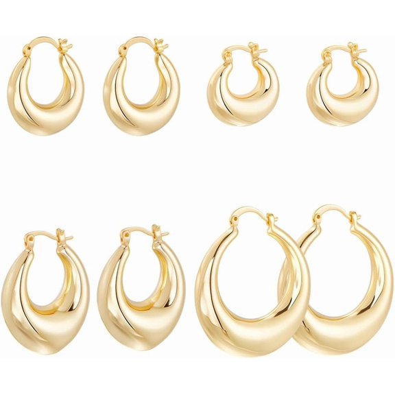 1 Box 4 Pairs Chunky Hoop Earrings 18K Gold Plated Oval Dangle Huggie Earring Set for DIY