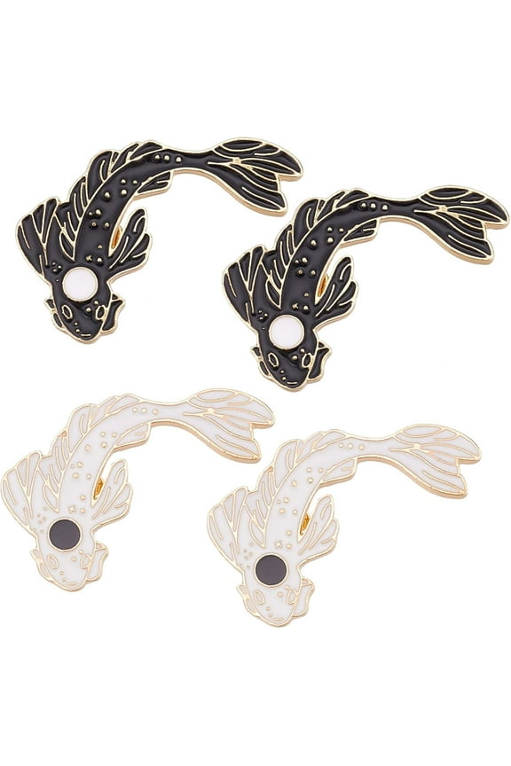 1 Box 4 Pieces Enamel Lapel Brooches Pins Lovely Fish Shaped Brooch Badge Pins Cute Koi Fish Brooch Cute Cartoon Pins for Backpacks Hats Clothes Collar Pins Coat Jacket Decor DIY Supplies DIY