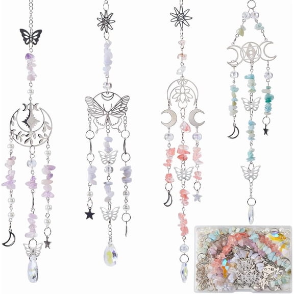 1 Box 4 Sets Butterfly Garden Suncatchers Crystals Rainbow Light Catchers Star Moon Sun Catchers Gemstome Beads Rainbow Maker Making Kit