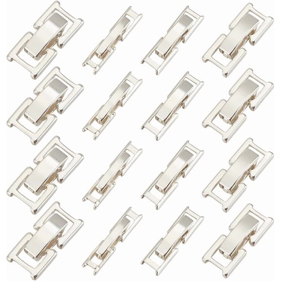 1 Box 4 Sizes 16Pcs 16mm Silver Foldover Clasp Brass Fold Over Clasps Bulk White Metal Plated Links Watch Fasten Extender Folding Clasps for Watches Crafts Bracelets Necklaces Supply Women