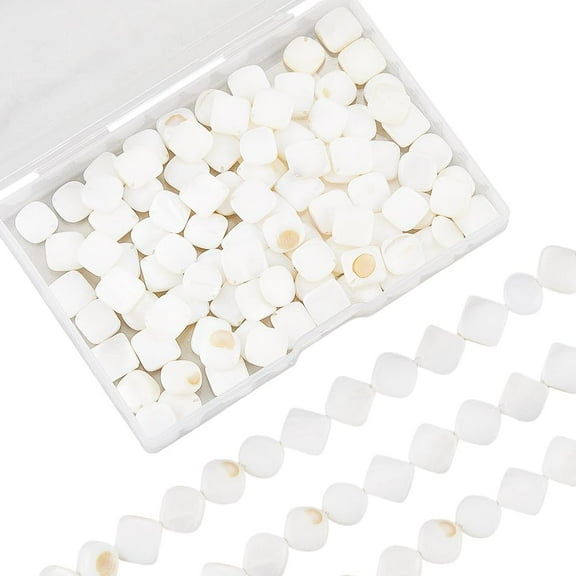 1 Box 4 Strands 132Pcs Flat Square Shell Beads Shell Craft Beads Natural Freshwater Summer Small White Smooth Loose Spacers Findings