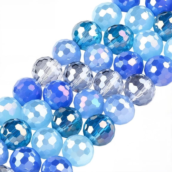 1 Box 4 Strands 200PCS 8MM Blue Assorted Faceted Glass Beads with Holes Round Electroplated Shiny Spacer Loose Bead Bulk for Jewelry Making Bracelets Earrings DIY Craft Supplies Gold