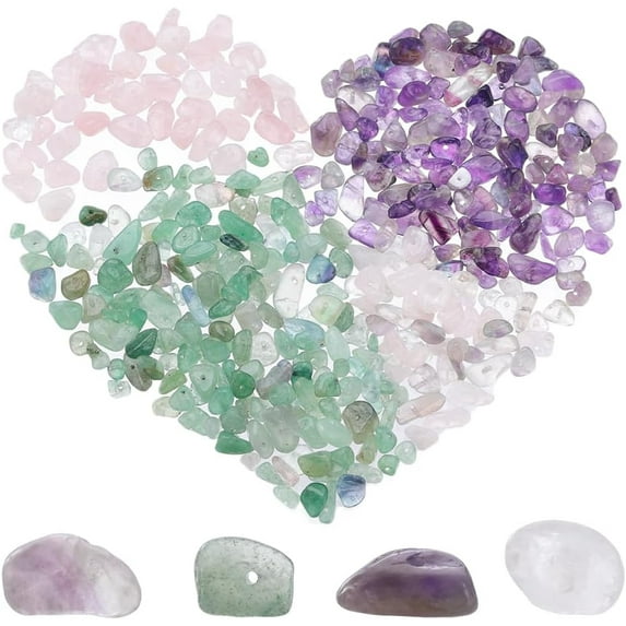 1 Box 4 Strands Chip Stone Beads Strand Natural Crystal Pieces Green Aventurine Amethyst Rose Quartz Fluorite Chip Stones Bulk Loose Beads