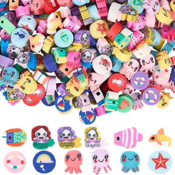 1 Box 4 Styles 320Pcs Summer Polymer Clay Beads Ocean Clay Beads Bulk Loose Large Sea Animals Fish Octopus Mermaids Cartoon Spacers for Jewelry Making Findings Bracelet Necklace DIY Hair Clip diy