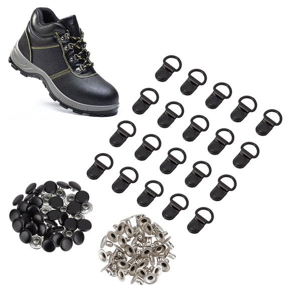1 Box 40 Sets Brass Boot Lace Hooks for Climbing and Outdoor Shoes with Rivets Oval Black 22x14x3mm Hole: 4mm Button Cover: 8x4mm Rivet: 8x4mm Hole: 2mm