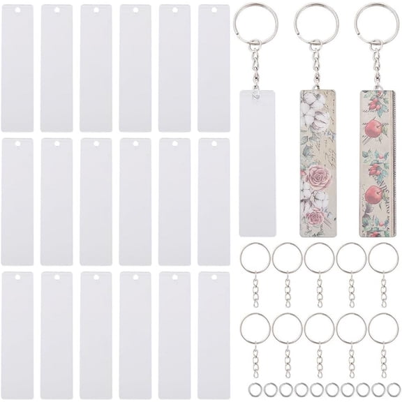 1 Box 40 Sets DIY Keychain Making Kit Rectangle Acrylic Keychain Blanks Bulk with Iron Split Keyrings Stainless Steel Jump Rings for Jewelry Making Supplies DIY Key Chains Vinyl Crafting diy