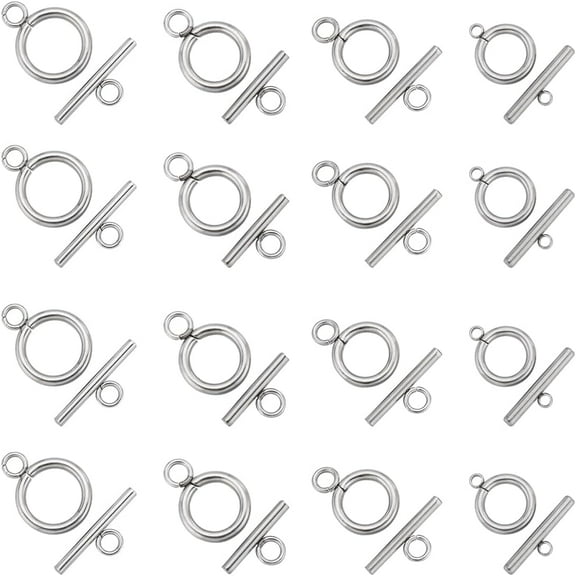 1 Box 40 Sets Silver Toggle Clasp Stainless Steel Bar Clasp OT Buckle Links Closure End Alloy Metal Round Ring Clasp for Jewelry Making Clasps Connectors DIY Crafts Necklace Bracelet Women