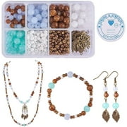 NOBRAND 1 Box 400+pcs DIY Leaf Flower Linking Charms Earrings Beading Bracelets Making Kit Round Glass Beads Loose Spacer Bead for Jewelry Making Necklace Supplies Christmas Gift Starter Instrution