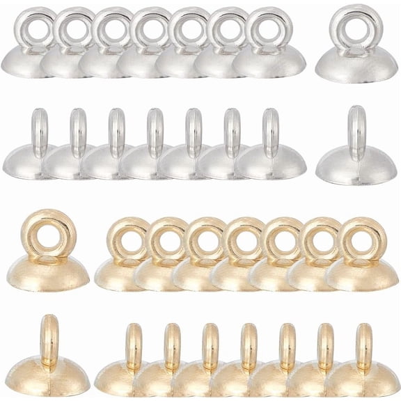 1 Box 400PCS 8mm Plastic Bail Bead Caps with Loop Gold Silver End Cup Pearl Beads Peg Bails Round Pendant Cap Charm Connector Bulk for Jewelry Making Accessories DIY Beads Craft Supplies Silver