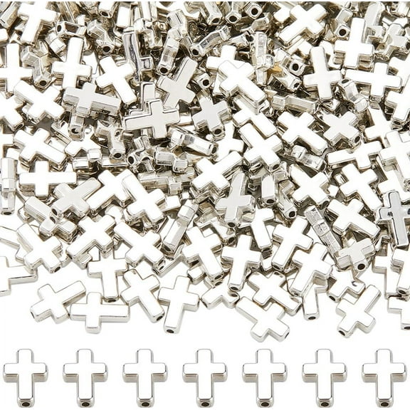 1 Box 400PCS Small Silver Cross Beads Mini Cross Beads Bulk Assorted Mini Plastic Tibetan Style Holy Crucifix Loose Bead Charm for Jewelry Making Necklace Bracelet Earring Beading Decoration