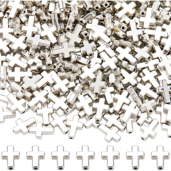 1 Box 400PCS Small Silver Cross Beads Mini Cross Beads Bulk Assorted Mini Plastic Tibetan Style Holy Crucifix Loose Bead Charm for Jewelry Making Necklace Bracelet Earring Beading Decoration