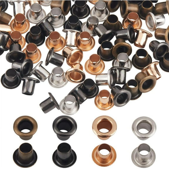 1 Box 400Pcs 4 Colors Super Tiny Eyelet 0.06"(1.5mm) Hole Brass Metal Quicklet Grommets Self Backing Eyelets for Bead Cords Shoes Clothes Belt Bag DIY Sewing Crafts Leather Canvas