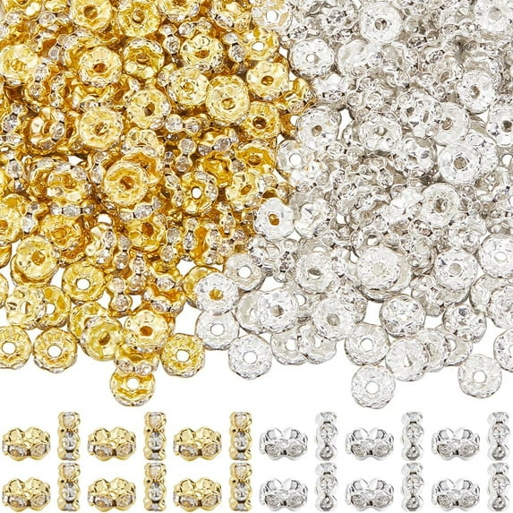 1 Box 400Pcs 6mm Rhinestone Spacer Beads Crystal Rondelle Spacer Beads Gold Silver Wavy Edge Brass Loose Wave Bead for Jewelry Making Supplies DIY Necklaces Bracelets Earrings Beaded Pens