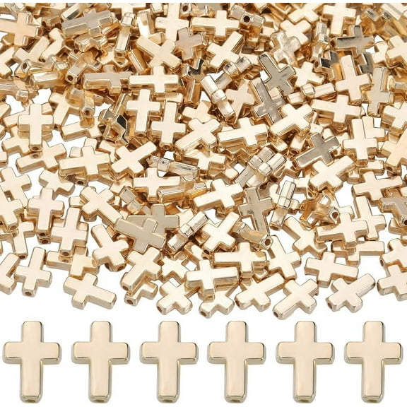 1 Box 400Pcs Cross Spacer Beads Gold Cross Charm Bead Bulk Plastic Crucifix Crosses Big Hole Holy Easter Mini Charms Beads for Jewelry Making Beading Pendants Necklaces Earrings DIY Crafts