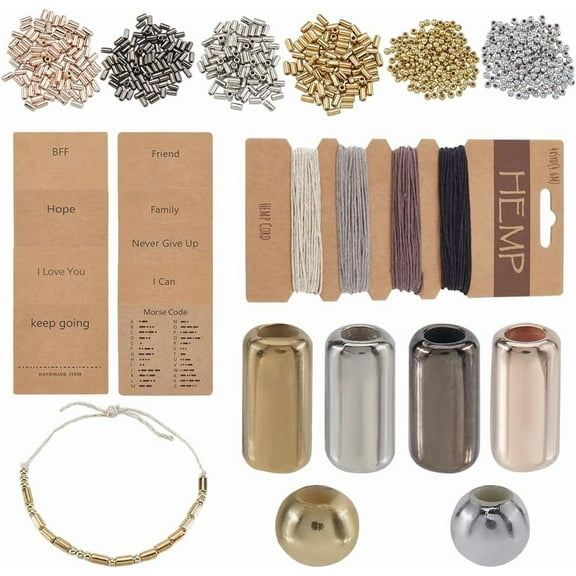 1 Box 400Pcs DIY Morse Code Bracelet Kit Morris Code Bracelets in Bulk Silver Black Gold Plastic Barrel Round Spacer Beads Display Card Bracelet DIY