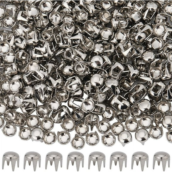 1 Box 400Pcs Rivet Dome Studs Round Clothing Studs 4mm Brass Platinum Four Claw Head Spike Prong Spots Mushroom Rivets Nailheads for Leather Craft Clothes Belt Bag Shoes DIY Accessories