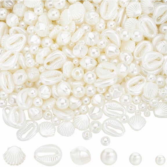 1 Box 400Pcs Shell Pearl Beads White Seashell Beads Cute Bulk Beige Plastic Imitation Pearls Large Seashells Ocean Sea Bead for Jewelry Making DIY Crafting Bracelets Necklaces Gift