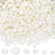 1 Box 400Pcs Shell Pearl Beads White Seashell Beads Cute Bulk Beige Plastic Imitation Pearls Large Seashells Ocean Sea Bead for Jewelry Making DIY Crafting Bracelets Necklaces Gift