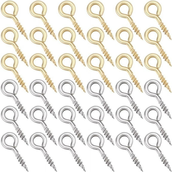 1 Box 400Pcs Small Screw Eye Pins 304 Stainless Steel 10mm Eyelets Threaded Clasps Hooks for Half Drilled Beads Jewelry Making DIY (Gold Silver) 1box