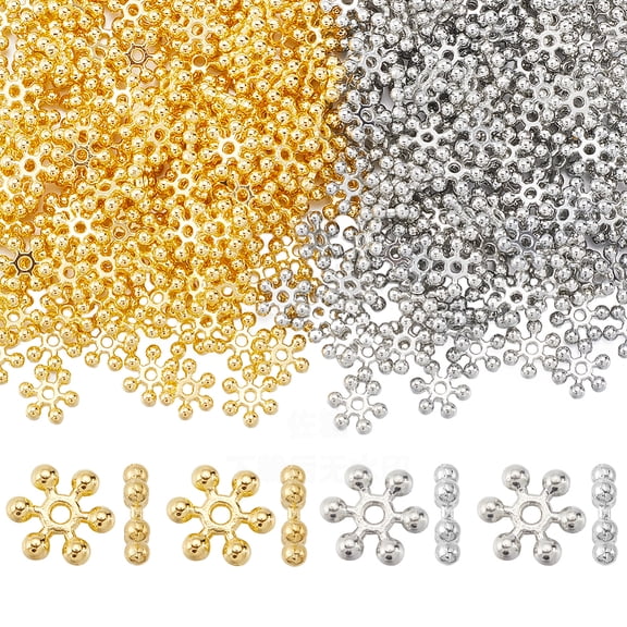 1 Box 400Pcs Snowflake Spacer Beads Silver Metal Spacer Bead Bulk Tibetan Alloy Gold 10mm Mini Flower Winter Christmas Snow FlakeDIY