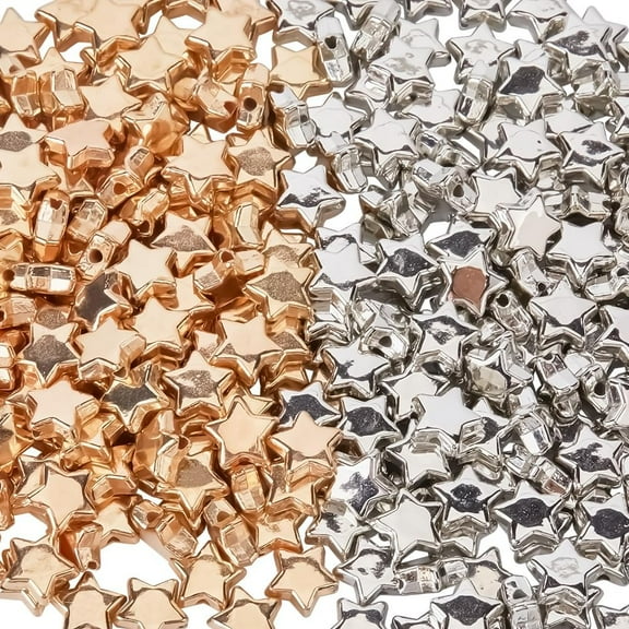 1 Box 400pcs Gold Plastic Star Beads Large Gold Star Beads Silver and Golden Five Pointed Stars Button Pentagram Loose Spacers Hole Bead for Jewelry Making Bracelets women Necklaces DIY Colorful