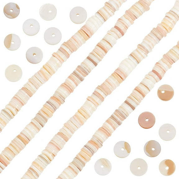 1 Box 408Pcs Natural Freshwater Pearl Beads 7mm Flat Round Disc Heishi Loose Round Wheat White Puka Shell Beads for Jewellery Making Bracelets Necklaces Crafts Wheat