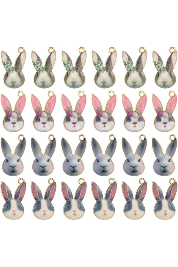 1 Box 40PCS Easter Bunny Charm Bunny Charms Bulk Rabbit Animal Easter Flower Printed Cute Cartoon Kawaii Alloy Metal Charms for DIY Jewelry Making Charms Earrings Necklace Bracelets DIY Crafts