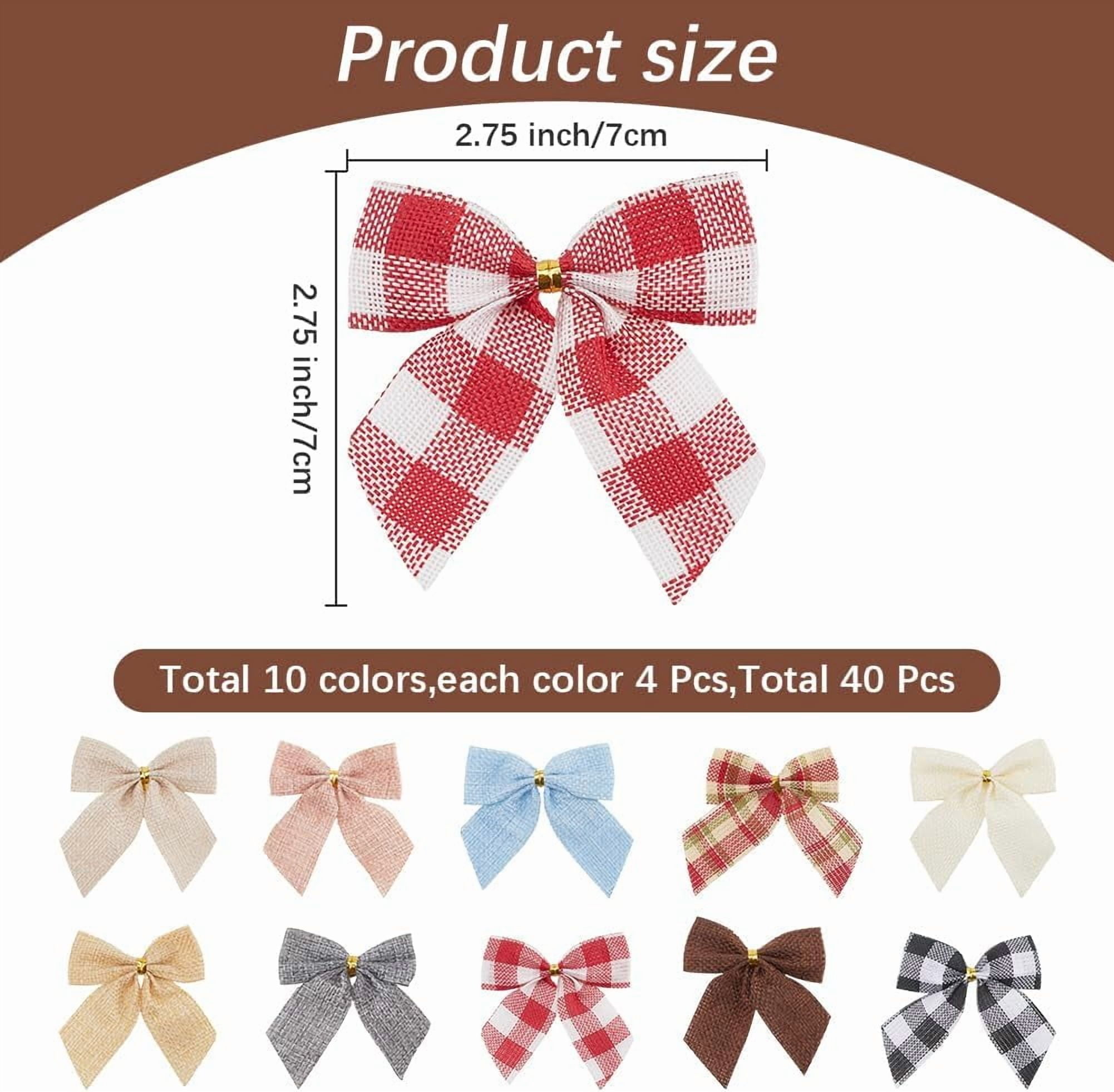 1 Box 40Pcs 10 Colors Christmas Bows Ornaments Buffalo Plaid Bows Xmas Tree Topper Bowknot Tie Wreath Garland Ribbon Sewing Decoration for Home Indoor Outdoor Wedding Party