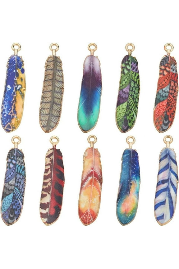 1 Box 40Pcs 10 Colors Colorful Feathers Charms Enamel Feathers Charms Bohemian Alloy Bulk Bird Animal Plumage Wing Charm for Jewelry Making Charms DIY Necklace Bracelet Earring Adults DIY