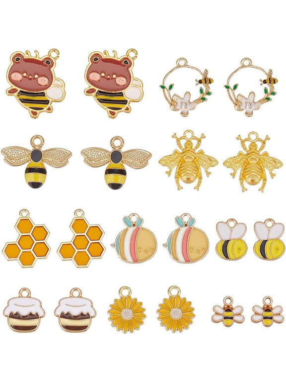 1 Box 40Pcs 10 Styles Bee Charms Bulk Honeycomb Charm Alloy Enamel Yellow Honeybee Flower Spring Insects Charms for Jewelry Making Charms Findings DIY Earrings Necklaces Bracelet Adults 1set