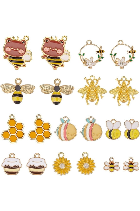 1 Box 40Pcs 10 Styles Bee Charms Bulk Honeycomb Charm Alloy Enamel Yellow Honeybee Flower Spring Insects Charms for Jewelry Making Charms Findings DIY Earrings Necklaces Bracelet Adults