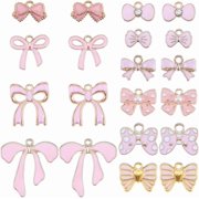 1 Box 40Pcs 10 Styles Bowknot Charms Bulk Knot Enamel Charms Alloy Metal Tie Lolita 3D Charm for Jewelry Making Charms DIY Necklace Bracelet Earring Crafting Women Beginners Adults PinkDIY
