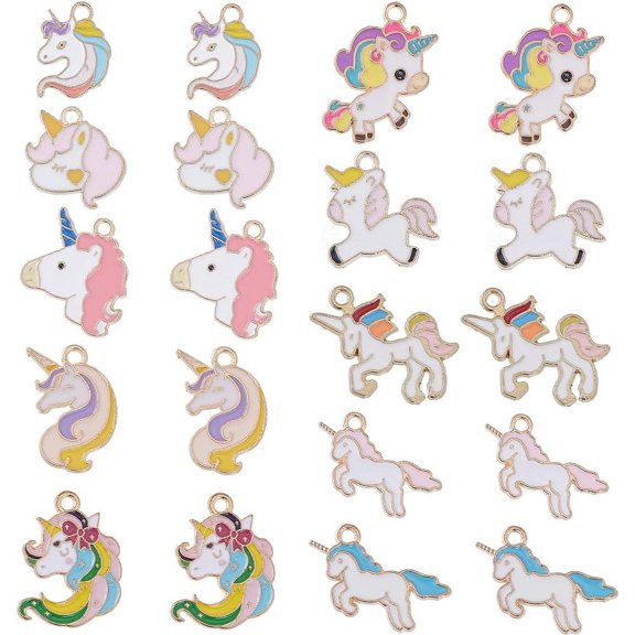 1 Box 40Pcs 10 Styles Mini Rainbow Unicorn Alloy Enamel Animals Charms Bulk Cute Sweet Mixed Lucky Animal Charm for Jewelry Making Charms Supplies Keychain Dangles Earring Necklace DIY Craft diy