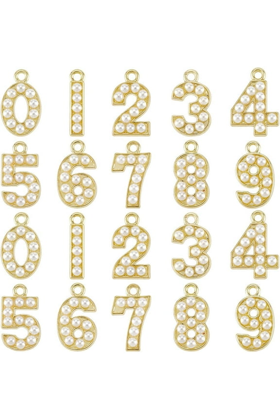 1 Box 40Pcs 10 Styles Number Charms Bulk Digital Charm 0 to 9 Metal White Resin Pearl Figures Numeral Numbers Charm for Jewelry Making Charms DIY Keychain Bracelet Earrings Necklace Crafting