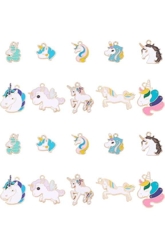 1 Box 40Pcs 10 Styles Unicorn Charms Alloy Enamel Pendants Assorted Gold Plated Unicorn Charm Accessory