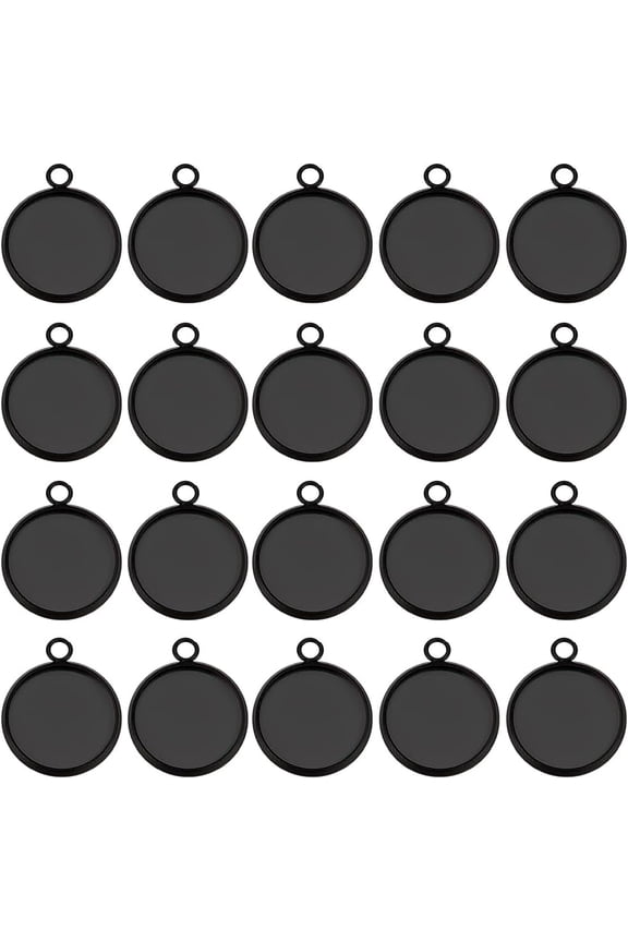 1 Box 40Pcs 12mm Black Round Blank Pendant Trays Stainless Steel Cabochon Bezel Tray for DIY Necklace Bracelet Jewelry Making DIY