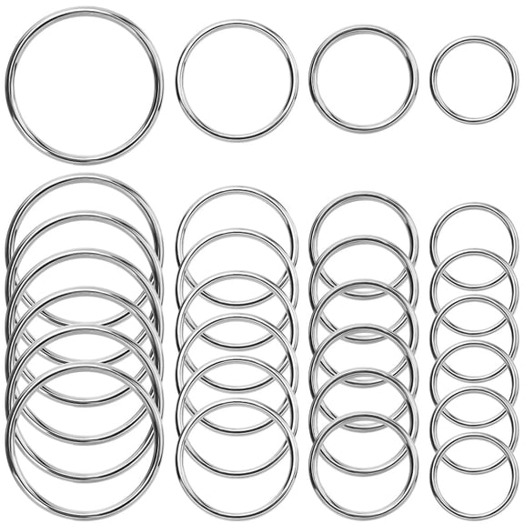 1 Box 40Pcs 15mm 20mm 25mm 30mm Metal O Rings Smoothing Welded Round Key Ring Loop Multi Purpose Alloy O Ring Seals Accessories for Hardware Bags Dog Leashes DIY Earrings Keychain Belt Crafts Gray
