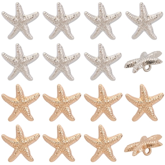 1 Box 40Pcs 19MM Gold Silver Ocean Beach Themed Seashells Shaped Starfish Shell Metal Shank Button Alloy Sea Star Buttons BulkDIY