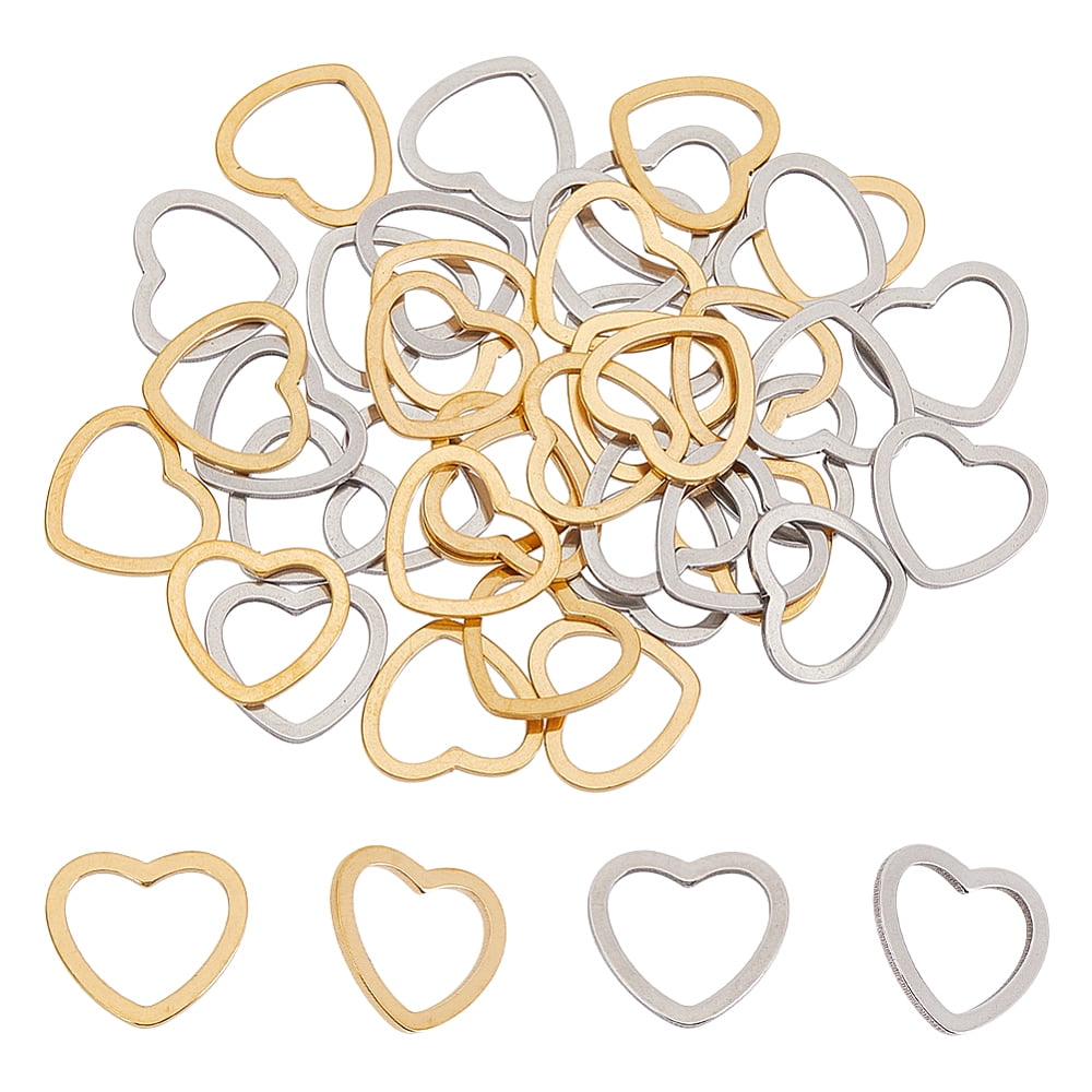 1 Box 40Pcs 2 Colors 201 Stainless Steel Linking Rings Heart Golden ...