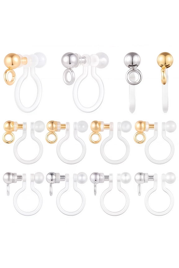 1 Box 40Pcs 2 Colors Clip on Earring Converter Transparent U Type Earring Cilps Stainless Steel Earring Components with Loop Painless