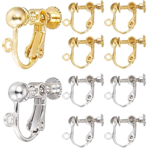1 Box 40Pcs 2 Colors Screw Earring Clips Earrings Converter Gold Silver Brass Clip on Earring Backs with Loop Components Findings for Non Pierced Ears Handmade jewelry DIY Crafts Women
