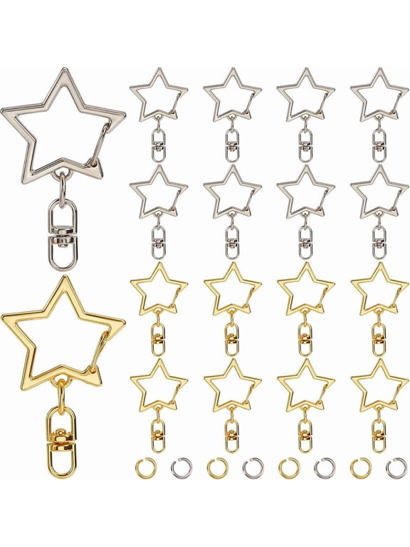 1 Box 40Pcs 2 Colors Star Clasp Star Shaped Keychain Clip Bulk Alloy Gold Silver Hollow Metal Buckle Spring Hooks Snap Swivel Clips for Key Rings Lanyard Purse Bag DIY Crafts Accessories Colorful