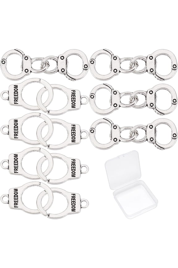 1 Box 40Pcs 2 Style Silver Handcuffs Charms Tibetan Style Alloy Connector Charms Pendants for DIY handcrafting