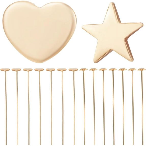 1 Box 40Pcs 2 Styles 0.7mm Head Pins 18K Gold Plated Heart Pentagram Star Quilting Satin Straight Pins for Sewing Pins Dressmaker Jewelry Making DIY Craft Gold
