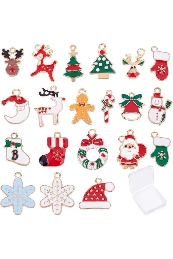 1 Box 40Pcs 20 Style Christmas Enamel Charms Reindeer Santa Claus Pendants Snowflake Charms for Jewelry Making Christmas Sock Hat Gingerbread Man Bulk DIY Craft Mixed ColorDIY