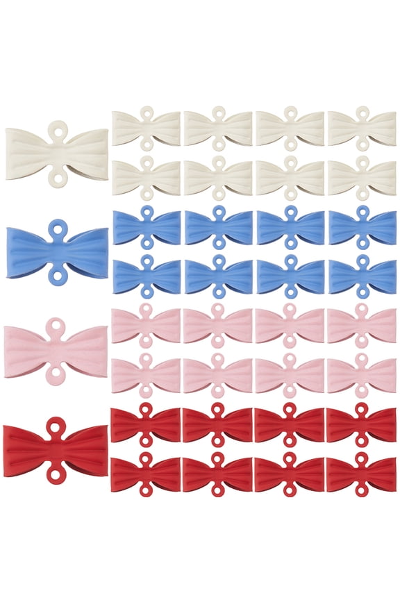 1 Box 40Pcs 4 Colors Bowknot Connector Charm Charms Bulk Metal Alloy White Red Blue Pink Bows Knots Butterfly Double Hole Link Connectors Charm DIY