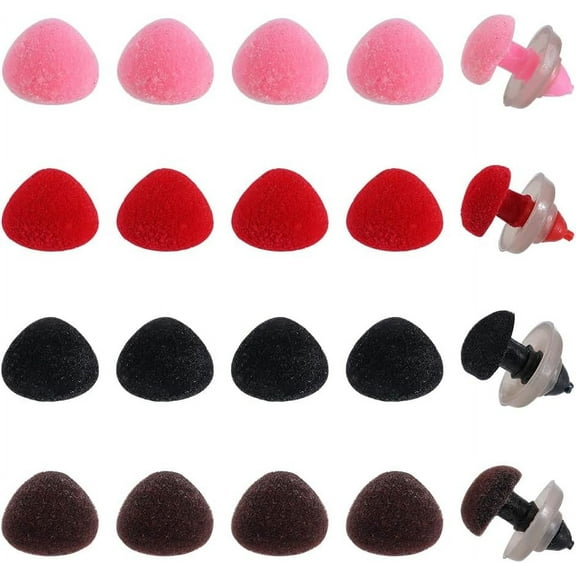 1 Box 40Pcs 4 Colors Plastic Safety Noses Animal Craft Triangle Crochet Dog Teddy Bear Flocking Nose with Washers Dolls Making Supplies for Amigurumi Puppet Plush Stuffed Animals 11mm diy