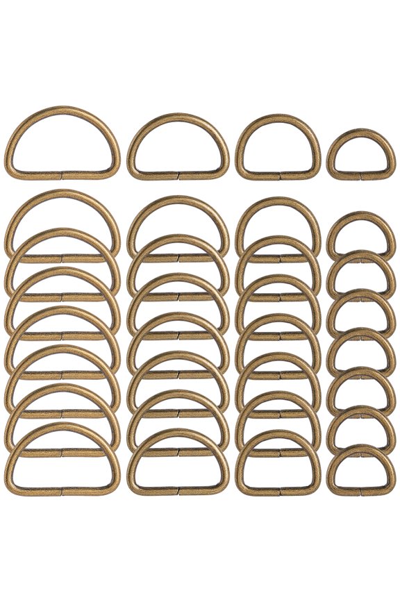 1 Box 40Pcs 4 Sizes Metal D Ring Buckle Purse Strap Buckle Hardware Heavy Duty Bronze Semi Circular D Shape Buckles Clip Clasp for Webbing Belt