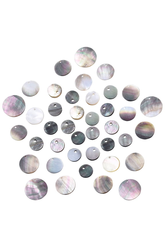 1 Box 40Pcs 4 Sizes Shell Charm Flat Round Natural Black Lip Seashell Pendants Disc Coin Beads Ocean Beach Hawaii Style