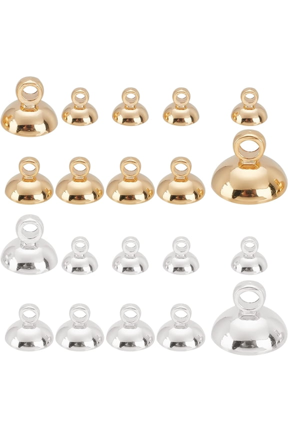 1 Box 40Pcs 4 Style 24K Gold Plated Bead Caps Pendant Bails Ball Pendant End Caps Bead Bails Connector Findings
